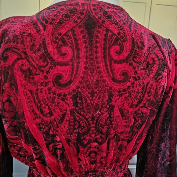 Y2K Red Baby Top Shirt Velvet‎ Black Lace Paisley Whimsigoth Size M Medium Goth - Picture 8 of 9